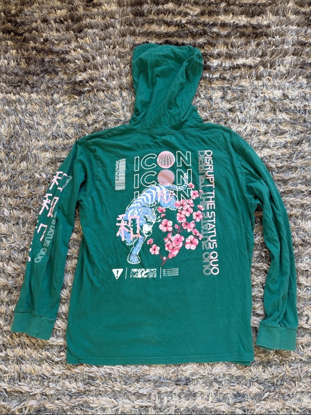 Brooklyn Cloth 100% Cotton Green Graphic Hoodie with Pink Accents XL